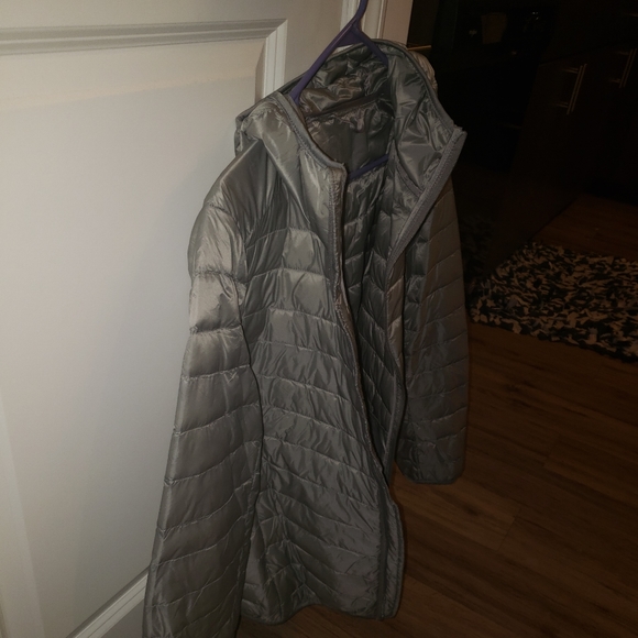 Silver mens zip up bubble jacket with hoody - Picture 4 of 4